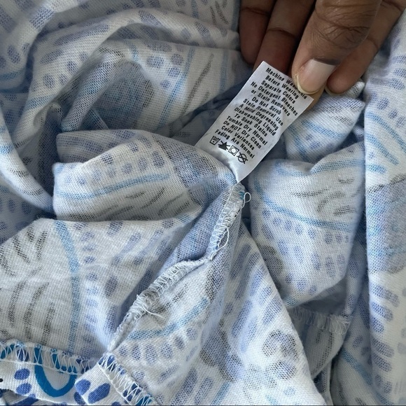 FRESH PRODUCE Blue White Ikat Button Down Hoodie Sweater Paisley Print Small - Picture 5 of 5
